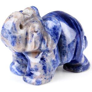 Blue White Sodalite Crystals Elephant Décor Cute Desk Polished Stones Figurine